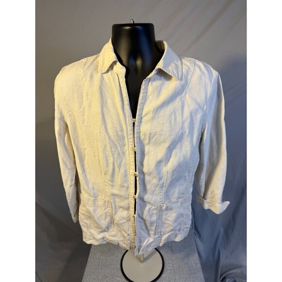 J Jill Womens Linen Blend Cream Jacket Blazer Size Medium M Easy Classic - Picture 1 of 3